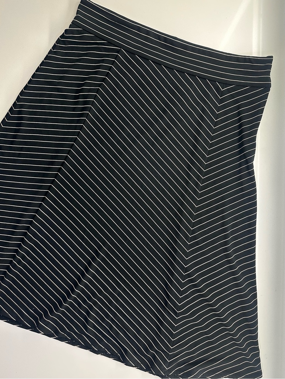 Cream & White Striped A-Line Skirt